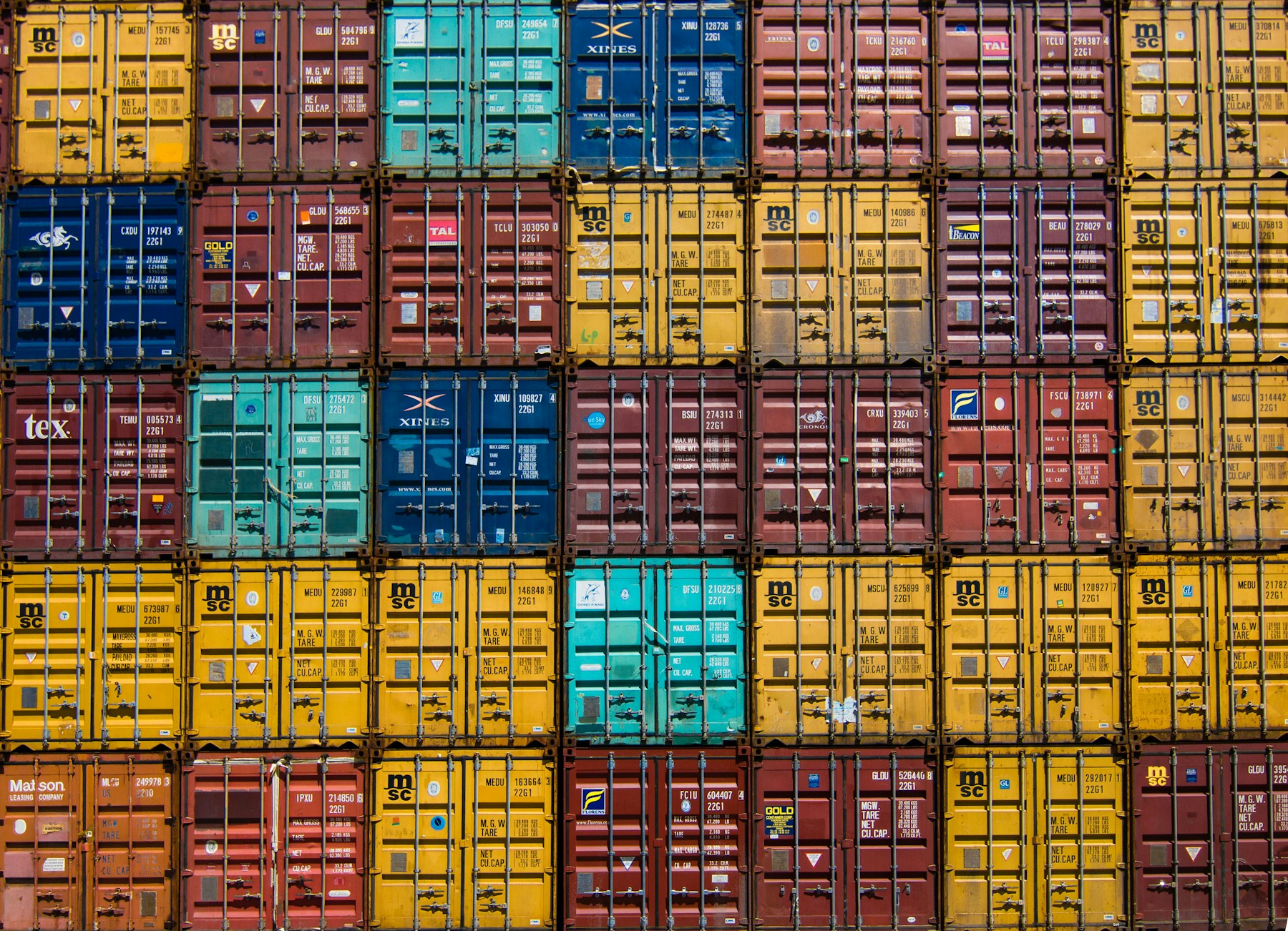 Global shipping containers at port