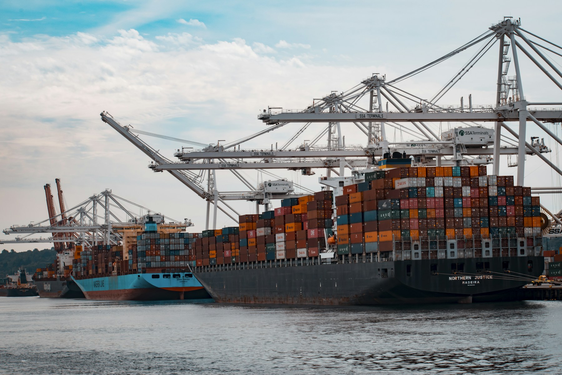 Container port at dusk